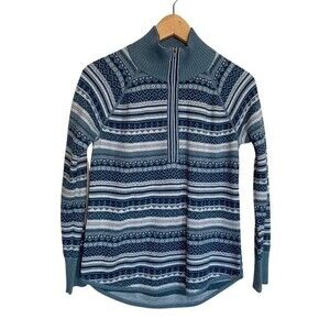 Eddie Bauer Sweater Women S Blue Fair Isle Nordic 1/2 Zip Outdoor Preppy Cozy